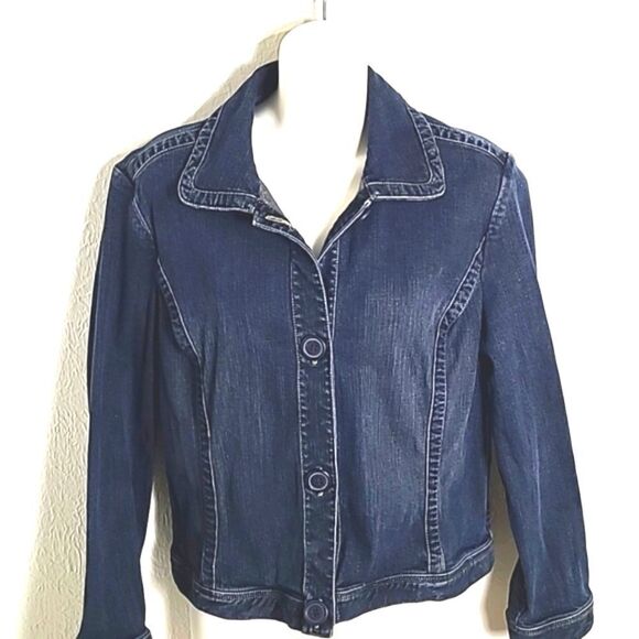 Liz Claiborne Bluejean Jacket, Dark Wash Slightly Distressed Size Large - Picture 2 of 10
